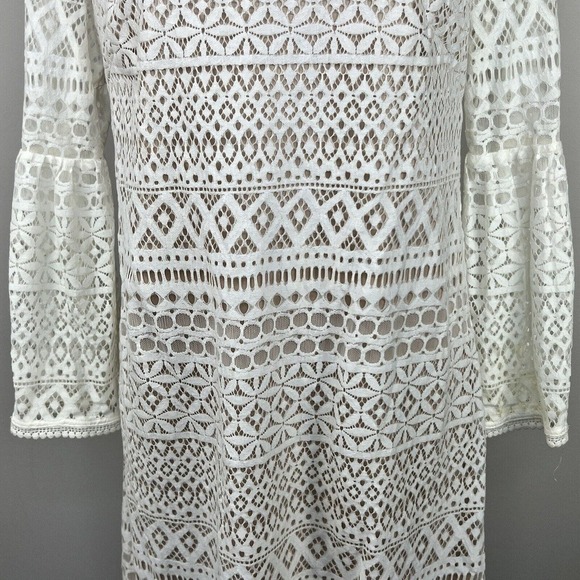 Eliza J Ivory Cream Lace Overlay Sheath Dress Size 8 Bell Sleeves - Picture 4 of 14
